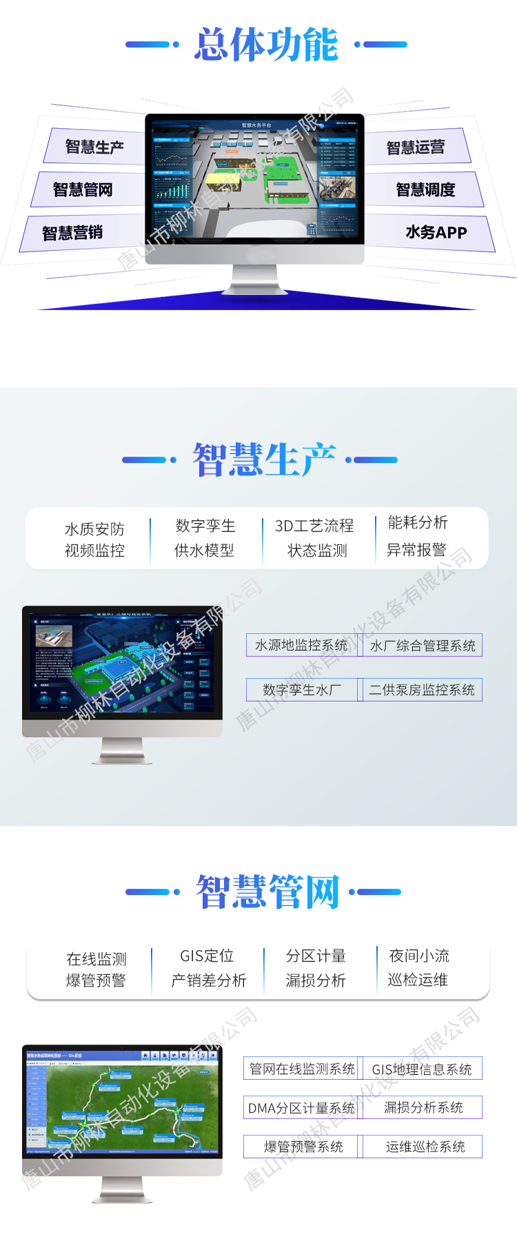智慧水務(wù)總體功能:智慧生產(chǎn)、智慧管網(wǎng)